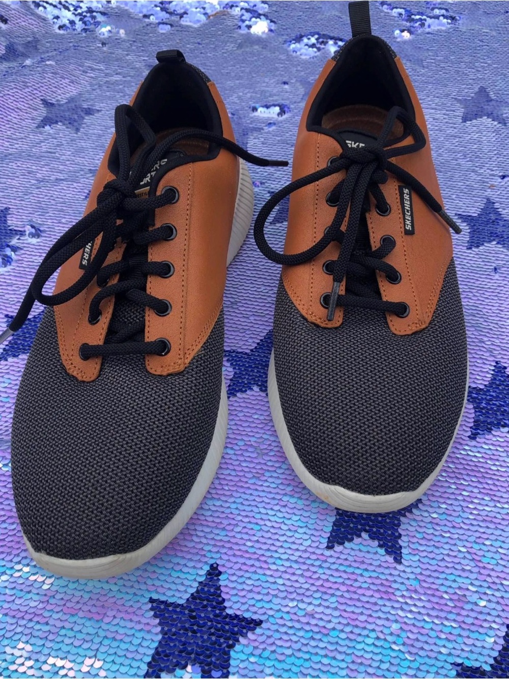 Skechers Men’s Black and Brown Lace-Up Athletic Sneakers